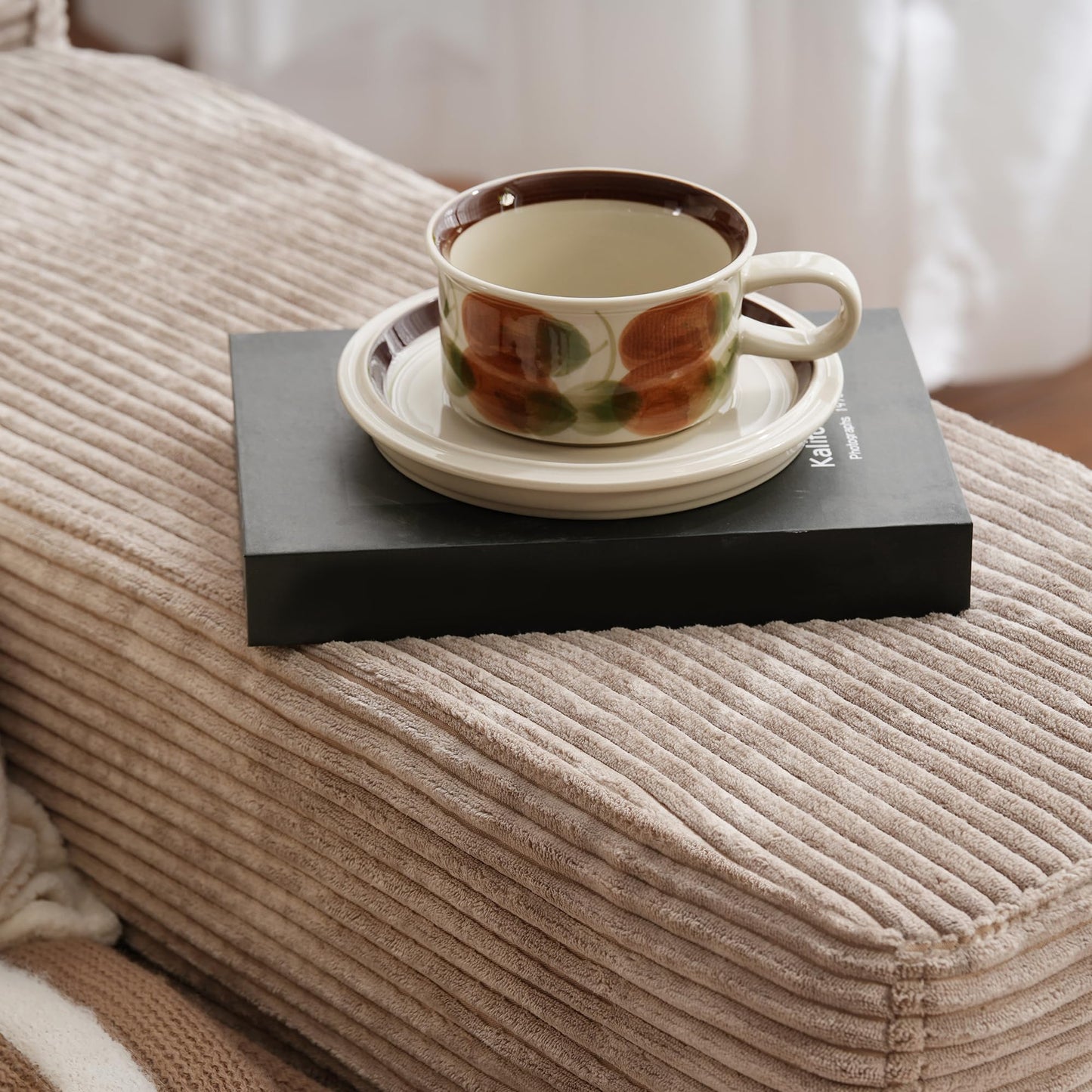 OVIOS 104" L-Shape Modular Couch with Chaise,Corduroy Fabric,No Assembly Required